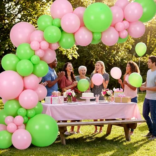 Image of RUBFAC Lime Green Balloons 65pcs, 12 Inch Light Fruit Neon Green Party Balloon with Ribbons for Birthday, Dinosaur Jungle Party Decorations
