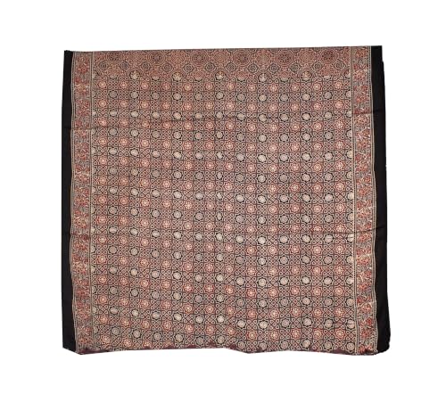 Image of Ethnics of Kutch Womenss Ajrakh Modal Silk Natural Dye Hand Block Print Saree with Blouse Piece - 5.5 Mtr Length
