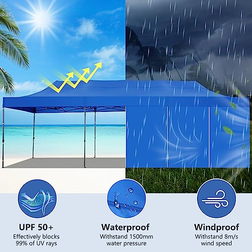 Image of COBIZI 10x30 Heavy Duty Pop Up Canopy Tent with 8 Sidewalls, Blue