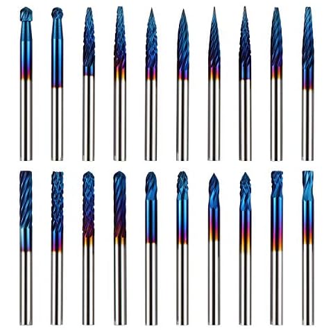 Genmitsu 20pcs Carbide Burrs Set Nano Blue Coating Rotary Files 0.118”(3mm) Shank Fits Most Rotary Drill Die Grinder for Woodworking, Engraving, Drilling, Carving, RR20A Cover