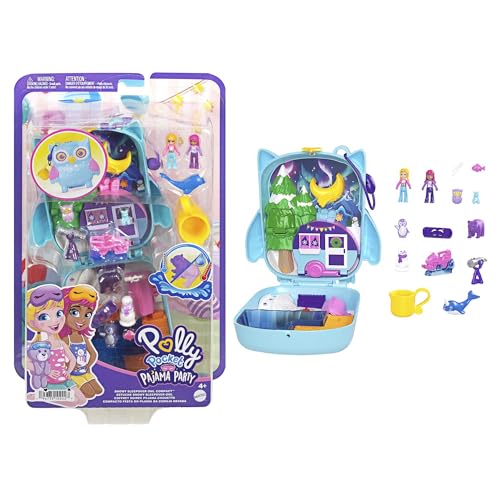 Polly Pocket Coffret Soirée Pyjama Chouette avec 2 Figurines, 12 Accessoires, 2 Accessoires Qui Changent De Couleur, Jeu D’Eau, Jouet Enfant, Dès 3 Ans,...