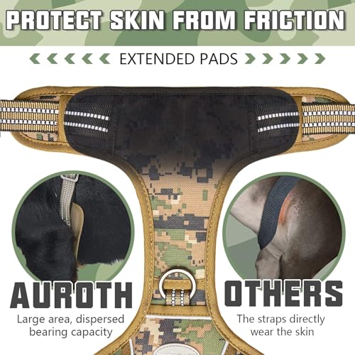 Image of Auroth Tactical Dog Harness for Large Dogs No Pull Adjustable Pet Harness Reflective K9 Working Training Easy Control Pet Vest Military Service Dog Harnesses Woodland Camo XL