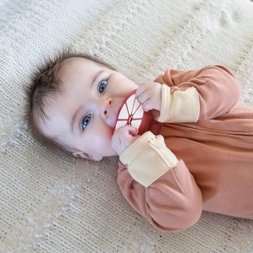 Image of Orange and Mangosteen Silicone Teethers Baby Teething Toys, Newborn Essentials Must Haves, Easy-to-Hold Design Teething Ball Baby Essentials, BPA-Free