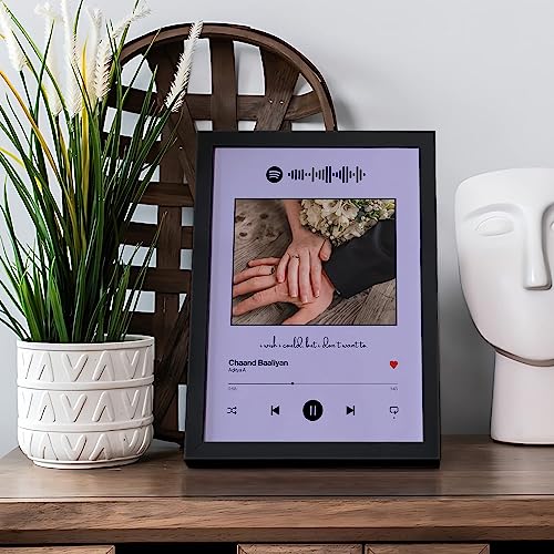 Image of Ritwika's Personalized Spotify Song Barcode With Photo & Message Digital Print Engineered Wooden Frame For Desk 17 X 22 Cm Purple Set Of 1, Rectangular, Tabletop