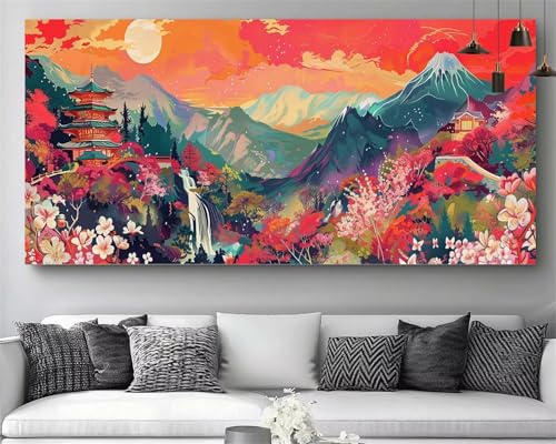 Kit Broderie Diamond Painting Japon 60x180cm, Tableau Strass Complet Débutant