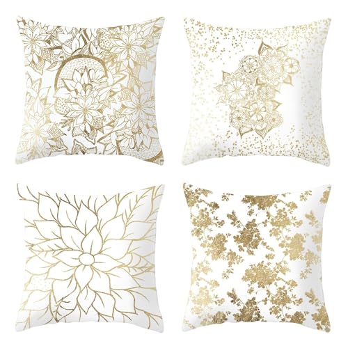 Housses de coussin 50x50 cm blanc doré lot de 4 en polyester avec fermeture éclair