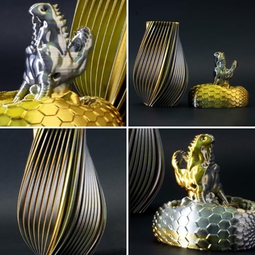 Image of Dual Color Silk PLA Filament 1.75mm Gold Silver 1KG, Shiny High Gloss Finish, Seamless Color Transition, Neatly Wound, Accuracy + /-0.02mm Vacuum Packaging