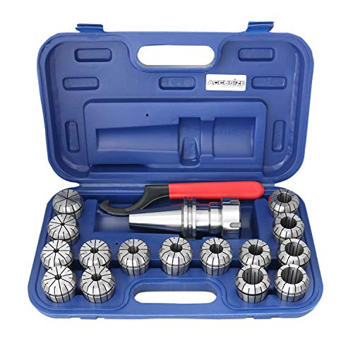 Accusize Industrial Tools Cat40 Shank and 15 Pc Er40 Collet Set with Wrench in Fitted Strong Box, 1/8 to 1 inch, Ct40-Er40