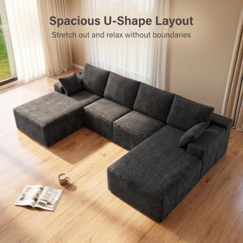 Image of Modular Cloud Sectional Sofa, Oversized Corduroy Boneless Couch | Luxury Comfort, Deep Seat, Couches for Living Room and Apartment, No Assembly Required