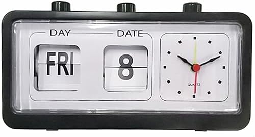 Miniatura 6 de Reloj de calendario manual, mesa de plástico de moda, reloj despertador con calendario de salto manual, preciso, vintage, seguro para oficina (negro)