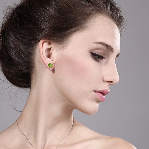 Gem Stone King 10K Yellow Gold Peridot Women Stud Earrings (2.00 Cttw, Gemstone Birthstone Round 6MM)3