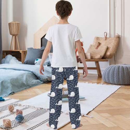 Boy's Pants White Whale Wave Dark Blue Jogger Pants Elastic Waist Long Bottoms Trousers with Pockets 6-14 Years3