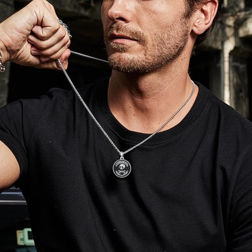 Skull Necklace 925 Sterling Silver Skull Pendant with Skeleton Hand and Austrian Aquamarine Heart Crystal Gothic Skull Horror Jewelry Gift for Women Halloween - 20+2” Stainless Steel Chain2