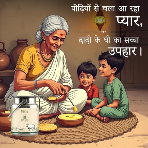 Image of Satvik A2 Gir Cow Ghee 5 Litre with (Stainless Steel Dolchi) | Churned from Vedic Bilona Method Pure A2 Cow Desi Ghee | Rich in A2 Beta Casein Protein & Vitamin A, D, E, K | Helps Improve Digestion