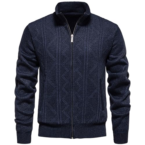 Bestgift Suéter de punto para hombre, cuello alto, párrafo grueso, cálido, chaqueta de punto, Gris oscuro, XL