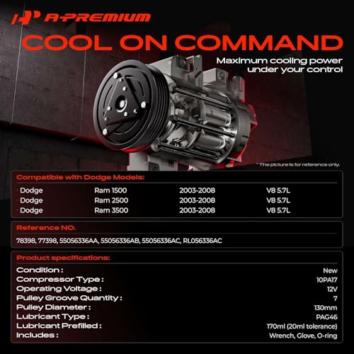 A-Premium Air Conditioner AC Compressor with Clutch Compatible with Dodge Ram 1500 2500 3500 5.7L 2003-2008 by A-Premium - Image 2