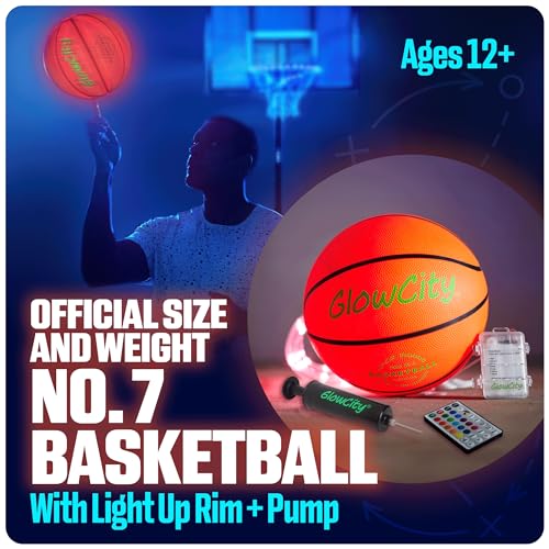 GlowCity Glow in The Dark Basketball - Sizes 5, 6, 7 Light Up Ball for Kids, Teens & Adults - Red Glow for Outdoor Games - Sports Birthday Gifts Ideas for Boys Ages 6 7 8 9 10 11 12 13 14 - Image 4