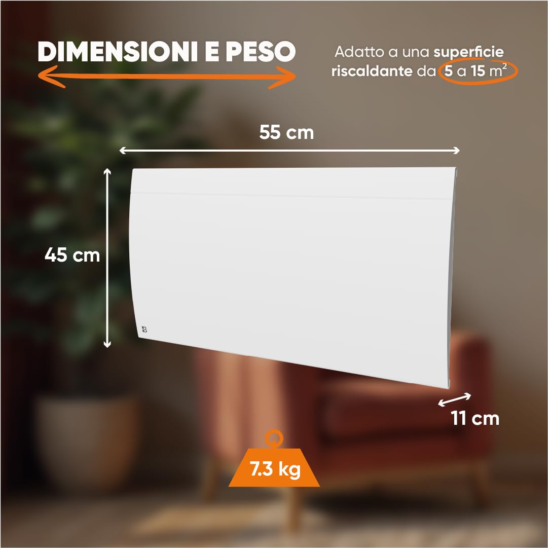 BESTHERM - Radiatore elettrico fisso collegato WIFI inerzia secca ceramica 1500W Bestherm ILLO CONNECT orizzontale bianco