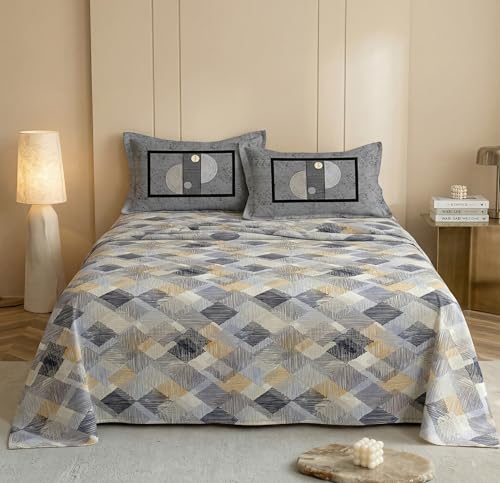 Image of VAS COLLECTIONS Cotton Double Bedsheet with 2 Pillow Covers (90x100 Inch) | 180 TC Soft Breathable Printed Bedsheet for Double Bed | Bedding Set for Bedroom & Home Decor (Heathered Pewter)