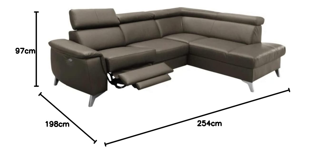 Canapé d'angle en Cuir Italien de Luxe 5/6 Places avec Relax électrique et Coffre, Lincoln, Taupe, Angle Droit