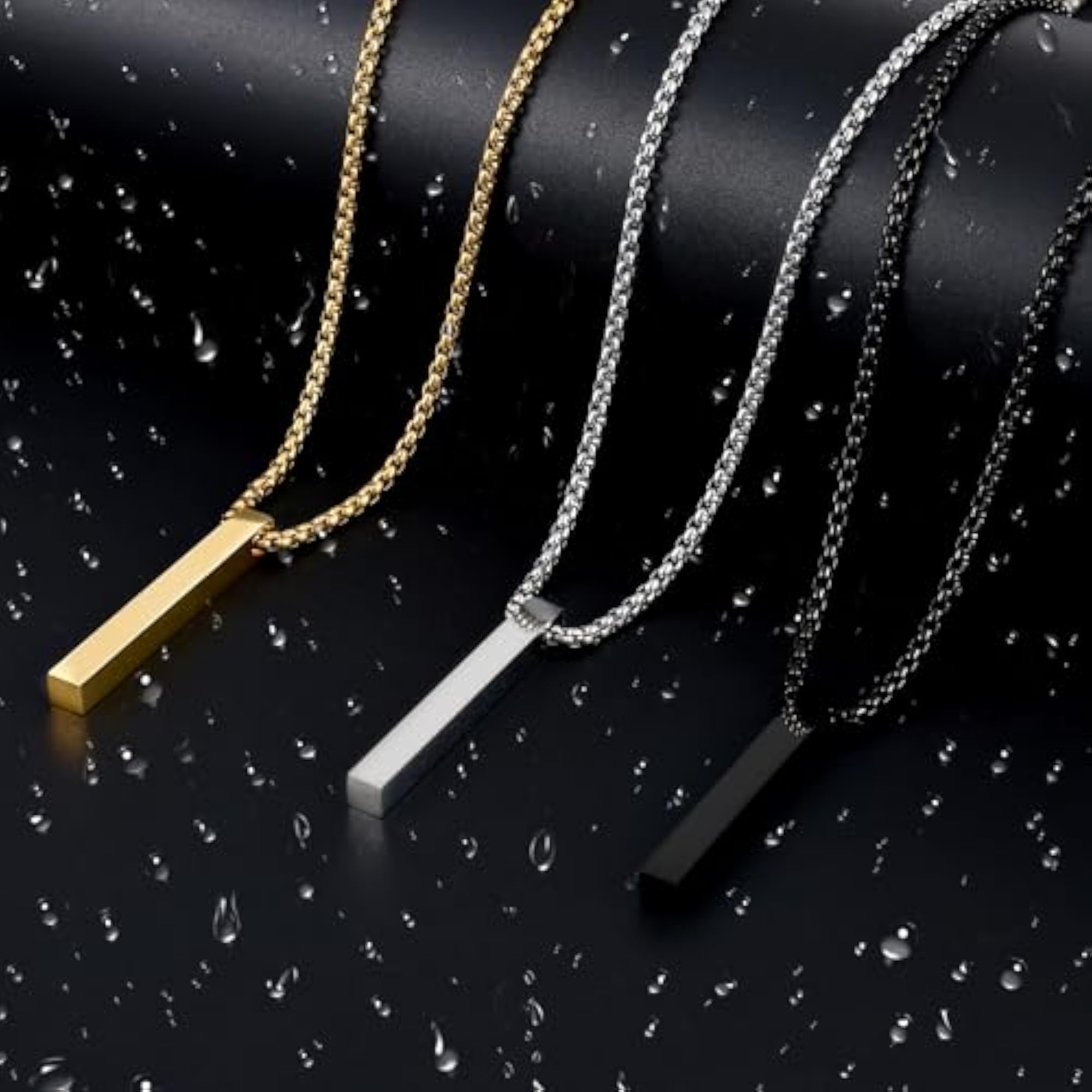 Men's 14K Gold Plated Silver Bar Pendant Necklace with Box Chain