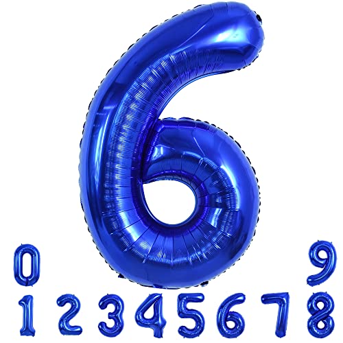 Image of TONIFUL 40 Inch Navy Blue Number 6 Balloons Large Foil 6th Birthday Decor | Deep Blue 6 Balloon Number Six for 6th 16th 26th 36th 60th Birthday 6 Year Anniversary, Blue Decorations for Women Boys