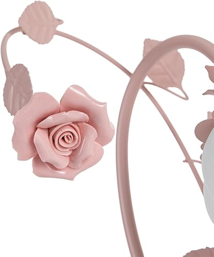 Miniatura 4 de Flhonudi Lámpara de mesa de vidrio esmerilado con flores, lámpara de mesa auxiliar con cable enchufable, mesita de noche, lámpara decorativa de