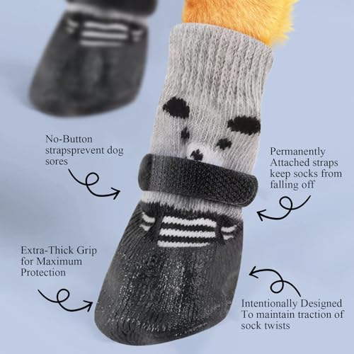 Hundeschuhe 2 Paar Hundeschuhe Pfotenschutz Outdoor Schwarzbär Hundesocken Anti Rutsch mit Verstellbarem Klettverschluss Gegen Pfotenlecken,für den Innen-und Außenbereich Geeignet(L)