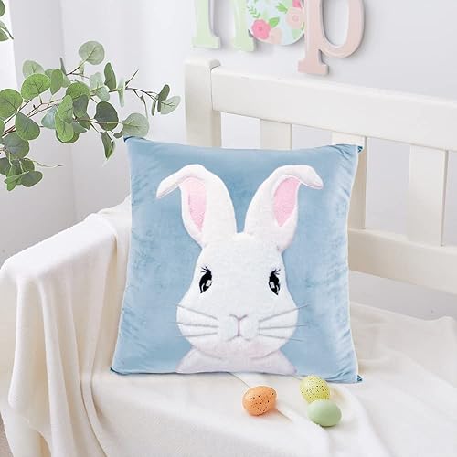 Miniatura 5 de Arciveberg Fundas de almohada de conejo de primavera y Pascua de 18 x 18 pulgadas, funda de cojín de conejo bordado 3D, fundas decorativas para