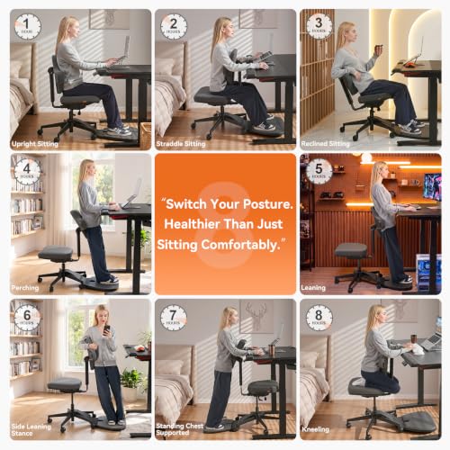 Image of Newtral Standing Desk Chair, Standing Mate Chair for Sit-Stand, Ergonomic Leaning Perch Chair with Anti-Fatigue Mat, Standing Stool, Saddle Chair, Height Adjustable Home Office Posture Seat-MT-M-DG
