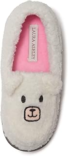 Laura Ashley Girls Teddy Bear A-Line Slippers with Rubber Soles, Warm Indoor Outdoor House Shoes, Kids Animal Bedroom Slipper