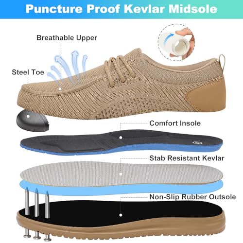 Image of VikoViren Slip On Steel Toe Shoes Men Loafers Safety Work Sneakers | Non Slip, Puncture Proof, Lightweight, Comfortable, Breathable, Indestructible Loafers Construction Shoes, Tennis, Casual