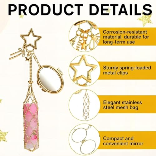 Image of Metal Lipstick Holder with Mirror Golden Round Clasp Portable Lipstick Organizer Case Makeup Lip Balm Holder Bag Charm Accessories Compact Travel Cosmetic Storage for Women (Lipstick Not Included)
