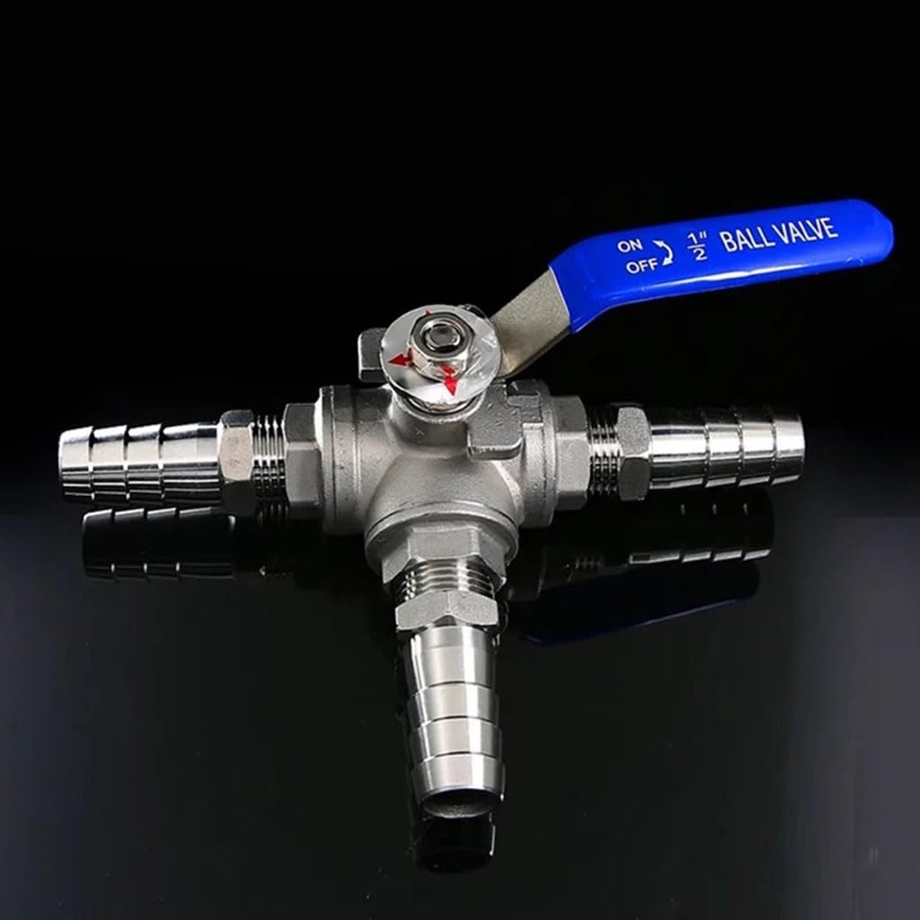 Válvula de bola de acero inoxidable de 3 vías, conector de manguera para agua, puerto L de 13 mm, construcción duradera 304, ideal para sistemas de fontanería y riego