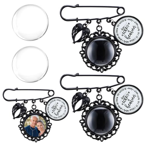 Tondiamo 2 Pcs Wedding Bouquet Photo Charm with Angel Pendant Wing DIY Memorial Pin Remembrance Bridal Bouquet Charm for Wedding Memory Ceremony Mother of Bride or Groom or Flowers (Black Stylish)