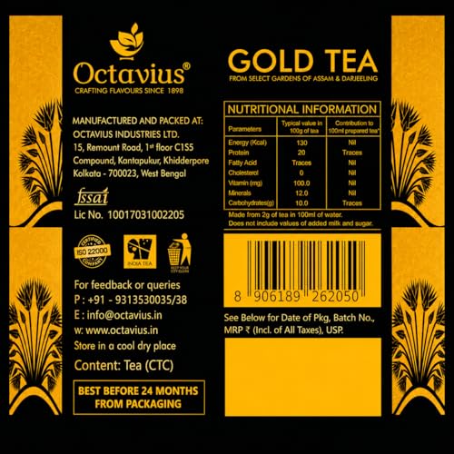 Image of Octavius Gold Tea 2kg Jar | Assam CTC & 15% Darjeeling Long Leaf Blend | Strong & Aromatic Chai Patti | Premium Black Tea for Milk Chai | Rich Taste, Deep Colour & Fresh Aroma | Family Value Pack