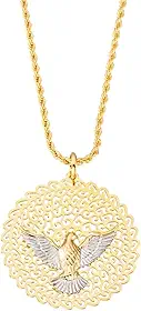 Colar Pingente Mandala Divino Espírito Santo e cordão baiano Banhado Ouro 18K e Antialérgico
