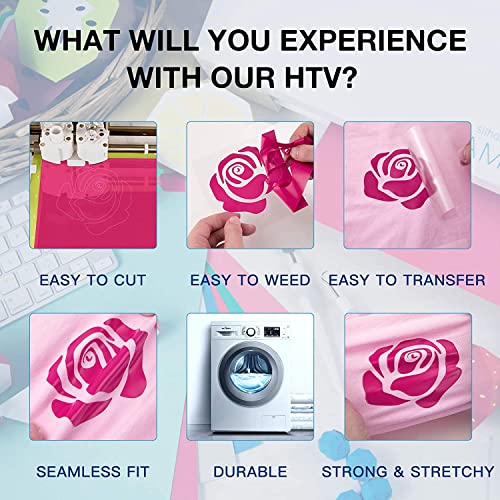 Image of HTVRONT HTV Vinyl Rolls Heat Transfer Vinyl - 12 inch x 8ft Rose Red HTV Vinyl for Shirts, Iron on Vinyl for All Cutter Machine - Easy to Cut & Weed for Heat Transfer Design (Rose Red)