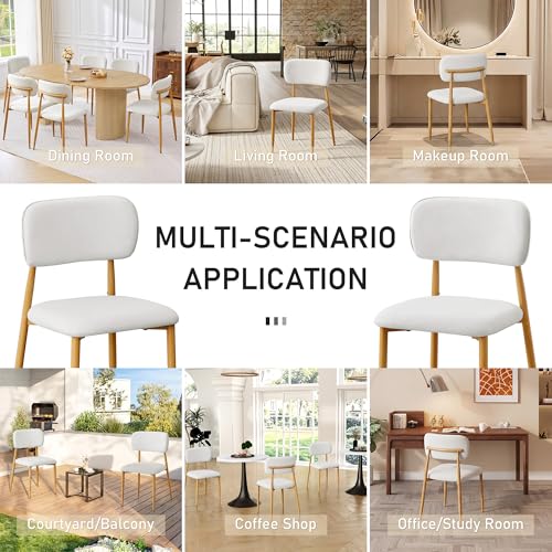 Image of weselon Mid-Century Modern Dining Chairs Set of 2, Upholstered Velvet Dining Room Chairs with Ergonomic Curved Backrest, Wood Grain Metal Frame with Adjustable Feet (Natural Frame+Gray White Seat, 2)