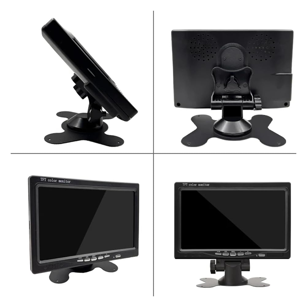 Monitor de Coche de 12V y 7 Pulgadas, Monitor Retrovisor LCD 16:9 800x480 con Entrada de Vídeo de 2 Vías para Cámara de Visión Trasera, Estacionamiento en Marcha Atrás