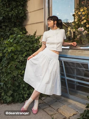 CIDER Skirt for Women Midi Skirt Floral Embroidery A Line Mid Waist Cotton Knee Length Casual Skirt2