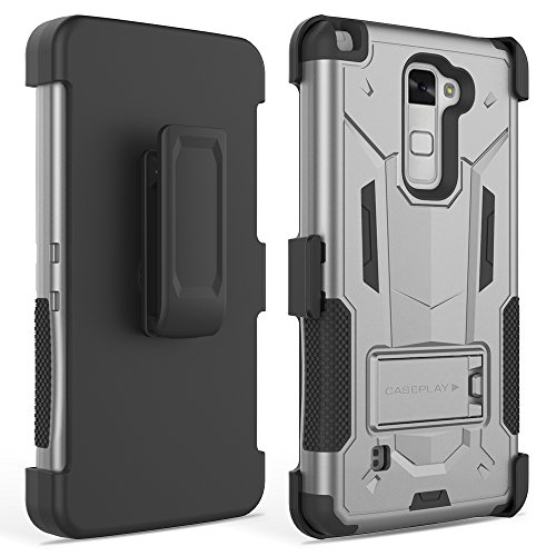 LG G Stylo 2 LS775 Case,LG G Stylus 2 K520 Case, CASEPLAY [Kickstand] [Swivel Belt Clip] Rugged Holster ShockProof Armor Protective Hybrid Case Cover (Silver)