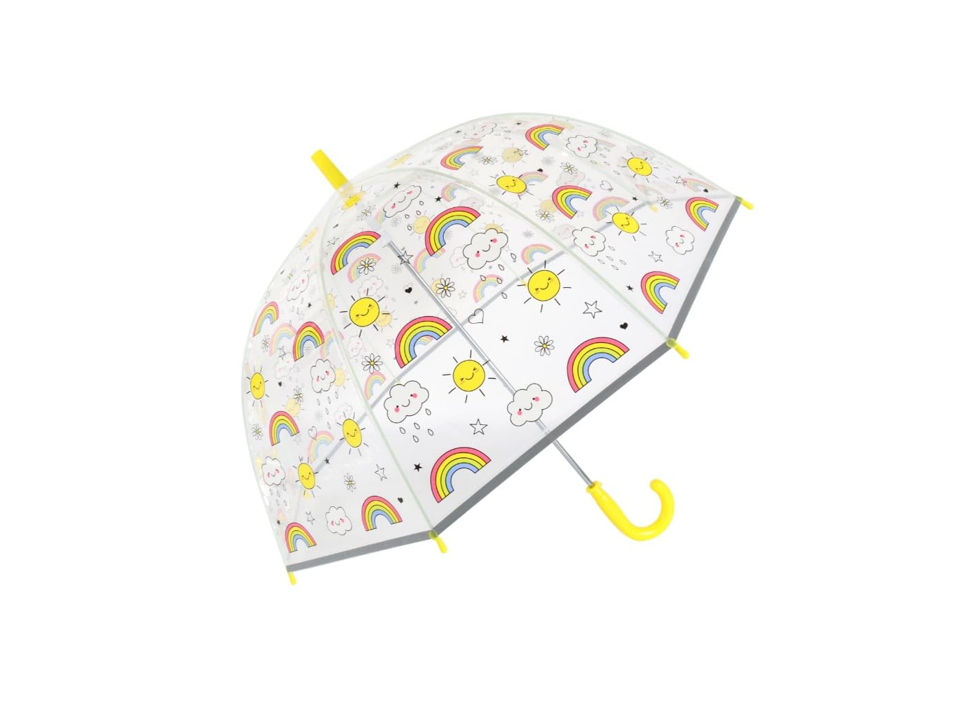 Children's Rainbow Print Clear Dome Umbrella - Yellow Handle