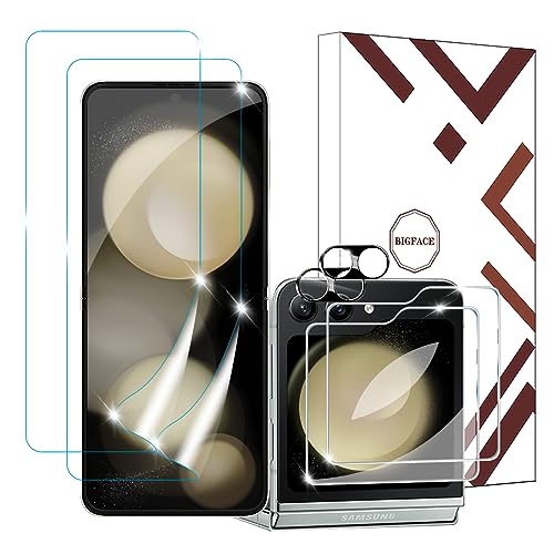 BIGFACE [6 in 1] for Samsung galaxy Z Flip 5 Screen Protector 2 pack galaxy Z Flip 5 EPU Film Screen Protector + 2 Pack Tempered Glass Back Screen Protector + 2 Pack Camera Lens Protectors
