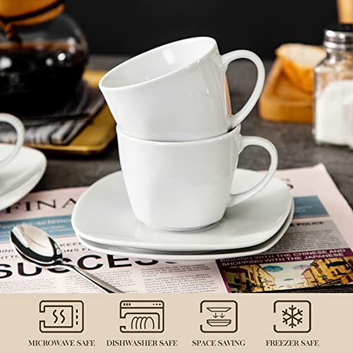 MALACASA Elisa 200ml Ceramic Coffee Cup and Saucer Set for 6, Ivory White Small Espresso Cappuccino Afternoon Tea Cups - Image 5