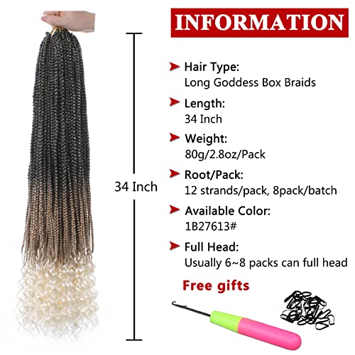 Xtrend 8 Packs 34 Inch Box Braids Crochet Hair Easy To Install Bohemian 3X Braid Pre-Looped Knotless Curly Ends Jumbo Goddess Box Braids Hair Extensions For Women (12Strands/Pack 1B27613) #TOP2