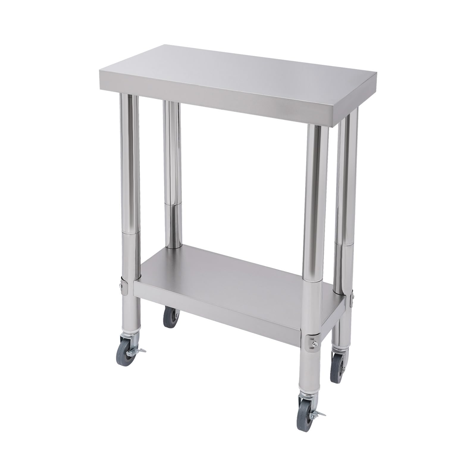 Edelstahl Arbeitstisch, 60x45x85CM 300KG Tragkraft Gastro Küchentisch Zubereitungstisch Küche Gastronomietisch Profi Gastro Tisch mit 4 Rollen Bremsen für Restaurant Küche Bar Hotel