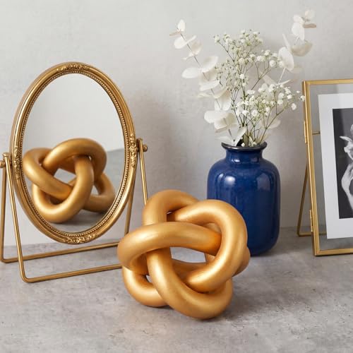 Image of Yalikop 3 Link Wood Knot Decor Rustic Home Decor Accents Hand Carved Coffee Table Decoration, Boho Chain Link Decoration, Modern Shelf, Rustic Objects for Home Living Room Bedroom(Gold)