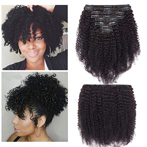 S-noilite Afro Kinky Curly Clip in Human Hair Extensions for Black Women Kinky Curly Remy Human Hair Extensions for African American Women Double Weft 8PCS/18Clips/Set (10Inch #Natural Black)