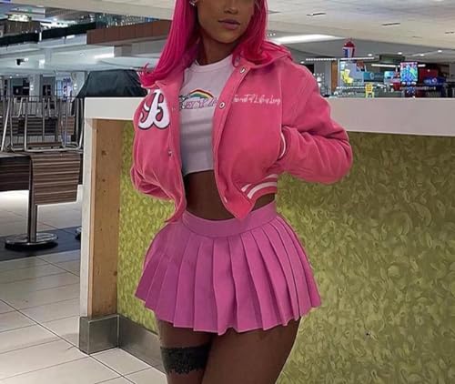 ACEFAST INC Womens Crop Varsity Jacket Letterman Baseball Jacket Bomber Vintage Y2k Streetwear Short Coat4